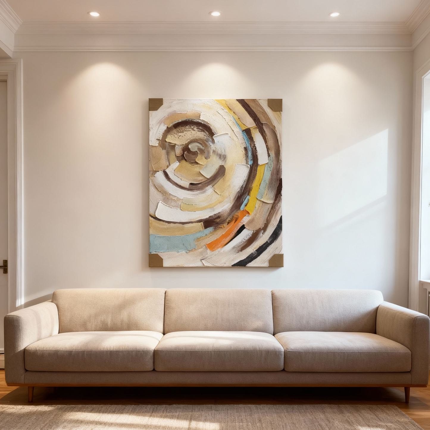 Hand-Painted Canvas Painting | Modern Abstract Spiral Wall Art – Warm Earth Tones for Living Room Decor