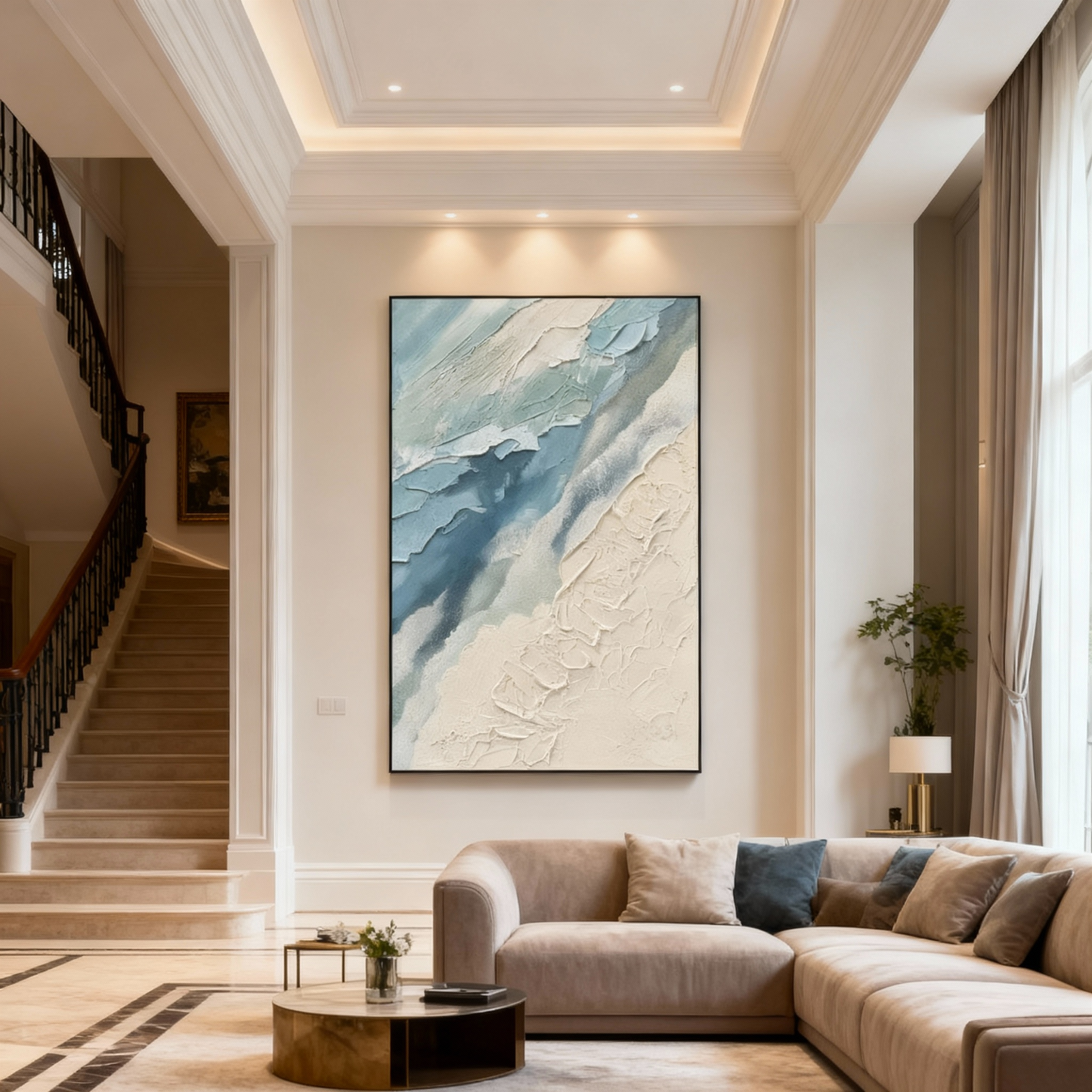 Textured Oil Painting | Ocean-Inspired Abstract Wall Art – Textured Blue and White Canvas Painting for Modern Home Decor