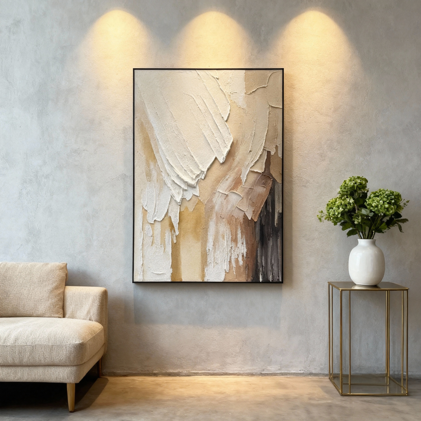 Hand-Painted Oil Painting | Abstract Art – Beige and Brown Textured Canvas Painting for Modern Living Room or Gallery Wall