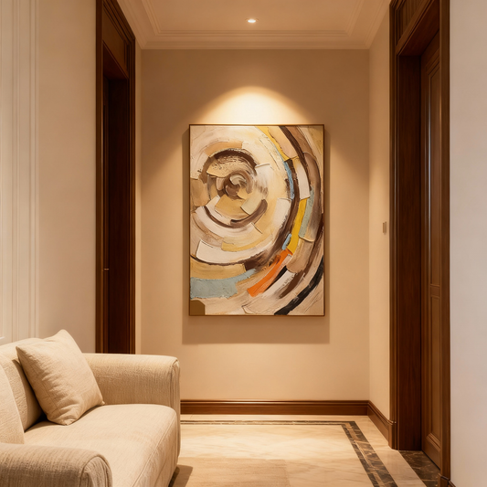 Hand-Painted Canvas Painting | Modern Abstract Spiral Wall Art – Warm Earth Tones for Living Room Decor