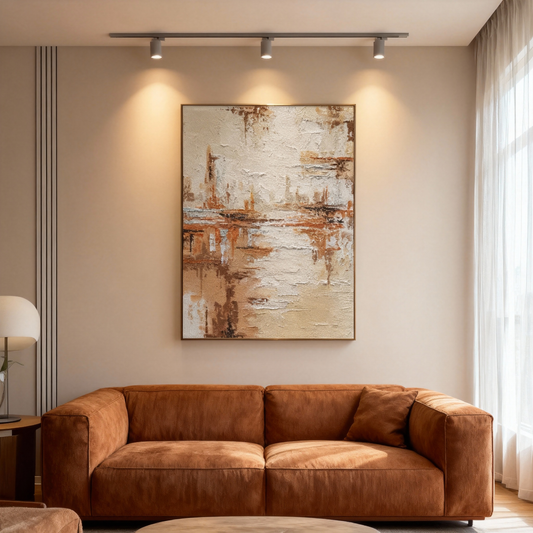 Hand-Painted Modern Art | Rustic Abstract Wall Art – Earth Tone Canvas Painting with Textured Brushwork for Warm Living Room Decor