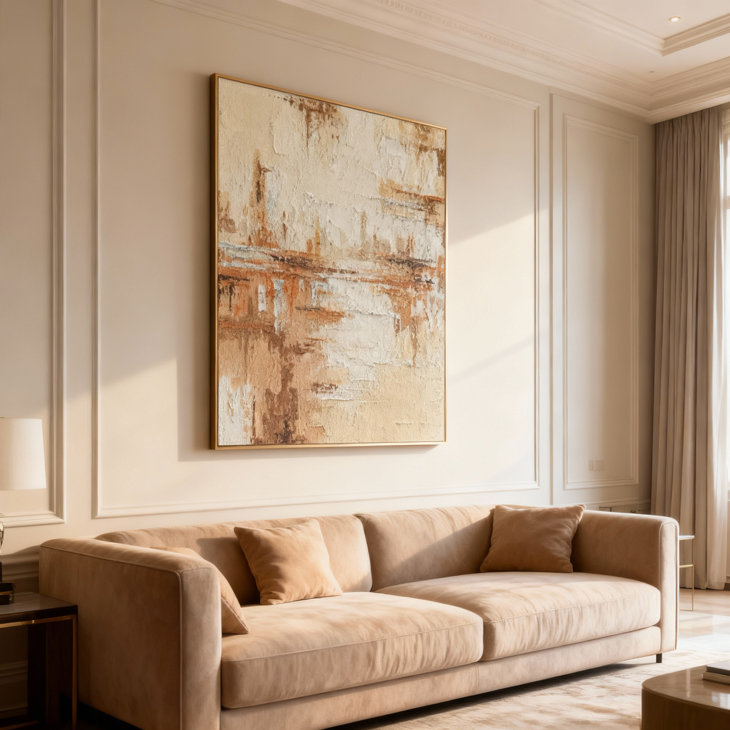 Hand-Painted Modern Art | Rustic Abstract Wall Art – Earth Tone Canvas Painting with Textured Brushwork for Warm Living Room Decor