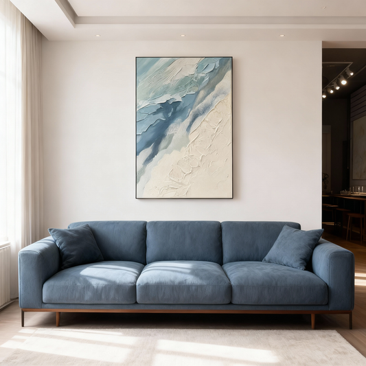 Textured Oil Painting | Ocean-Inspired Abstract Wall Art – Textured Blue and White Canvas Painting for Modern Home Decor