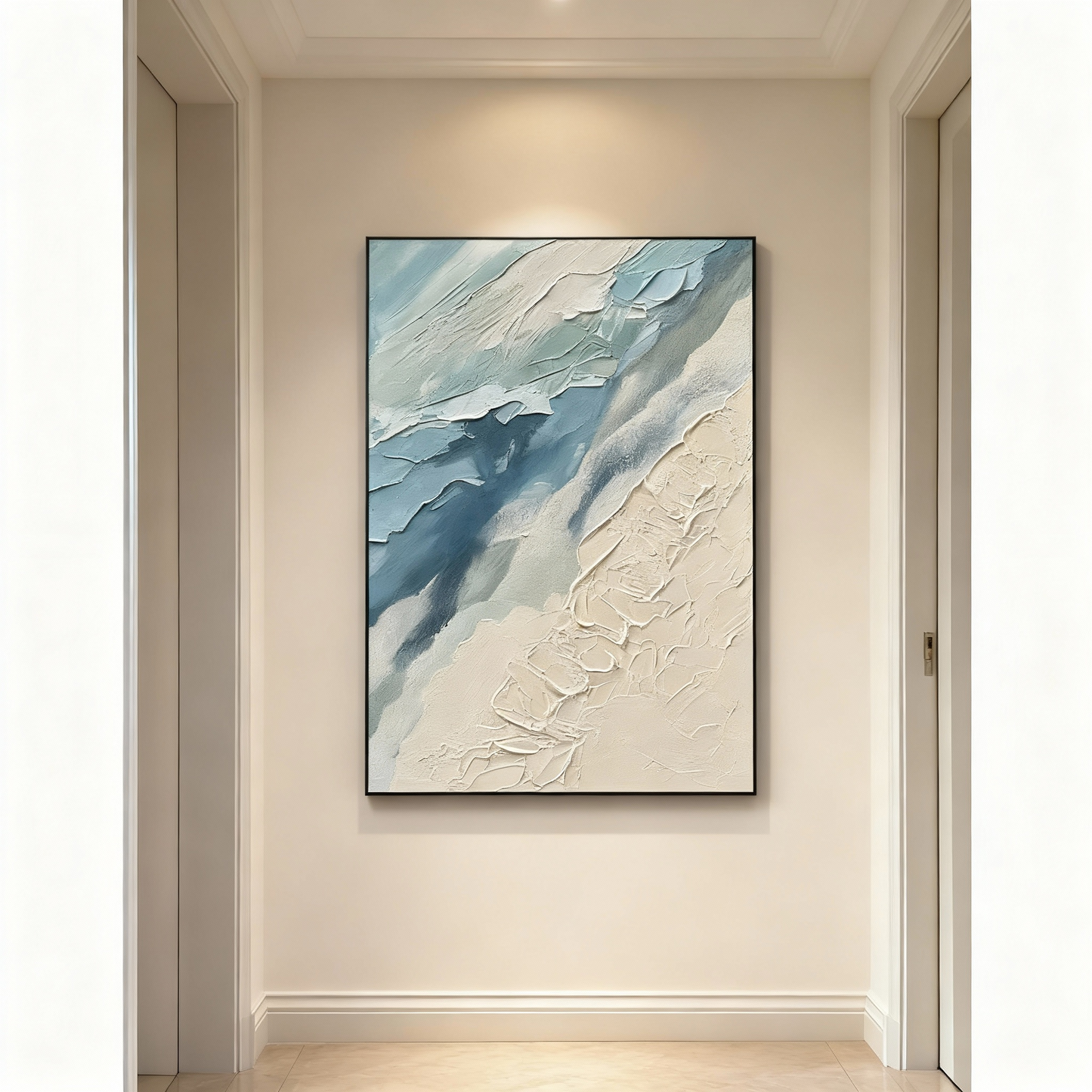 Textured Oil Painting | Ocean-Inspired Abstract Wall Art – Textured Blue and White Canvas Painting for Modern Home Decor