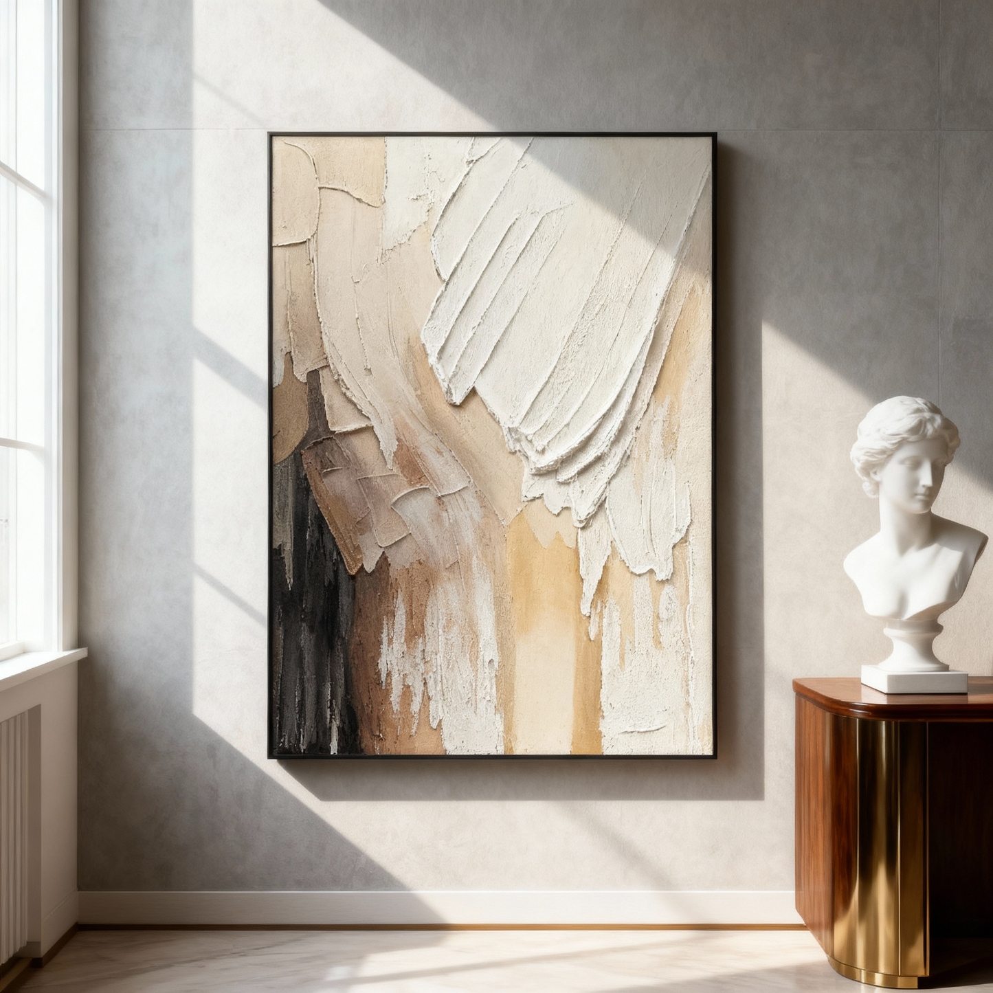 Hand-Painted Oil Painting | Abstract Art – Beige and Brown Textured Canvas Painting for Modern Living Room or Gallery Wall