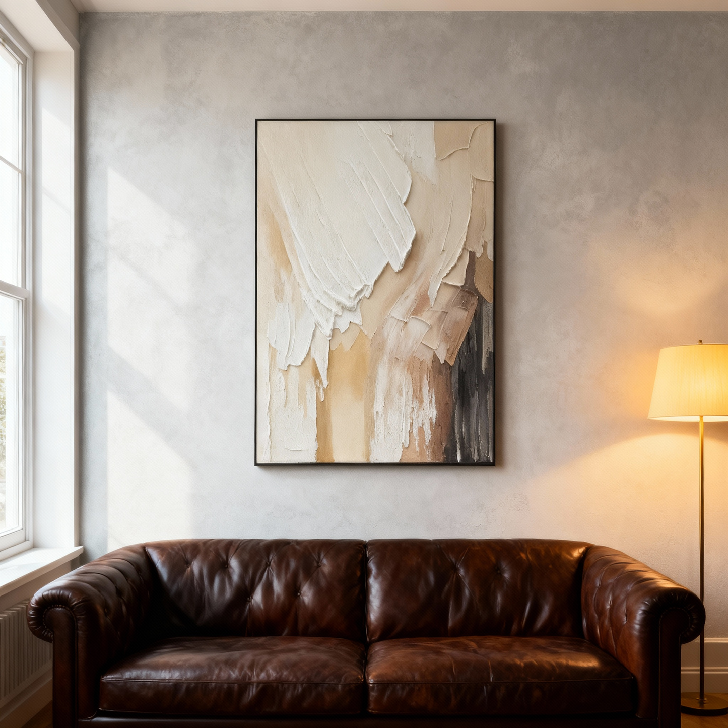 Hand-Painted Oil Painting | Abstract Art – Beige and Brown Textured Canvas Painting for Modern Living Room or Gallery Wall