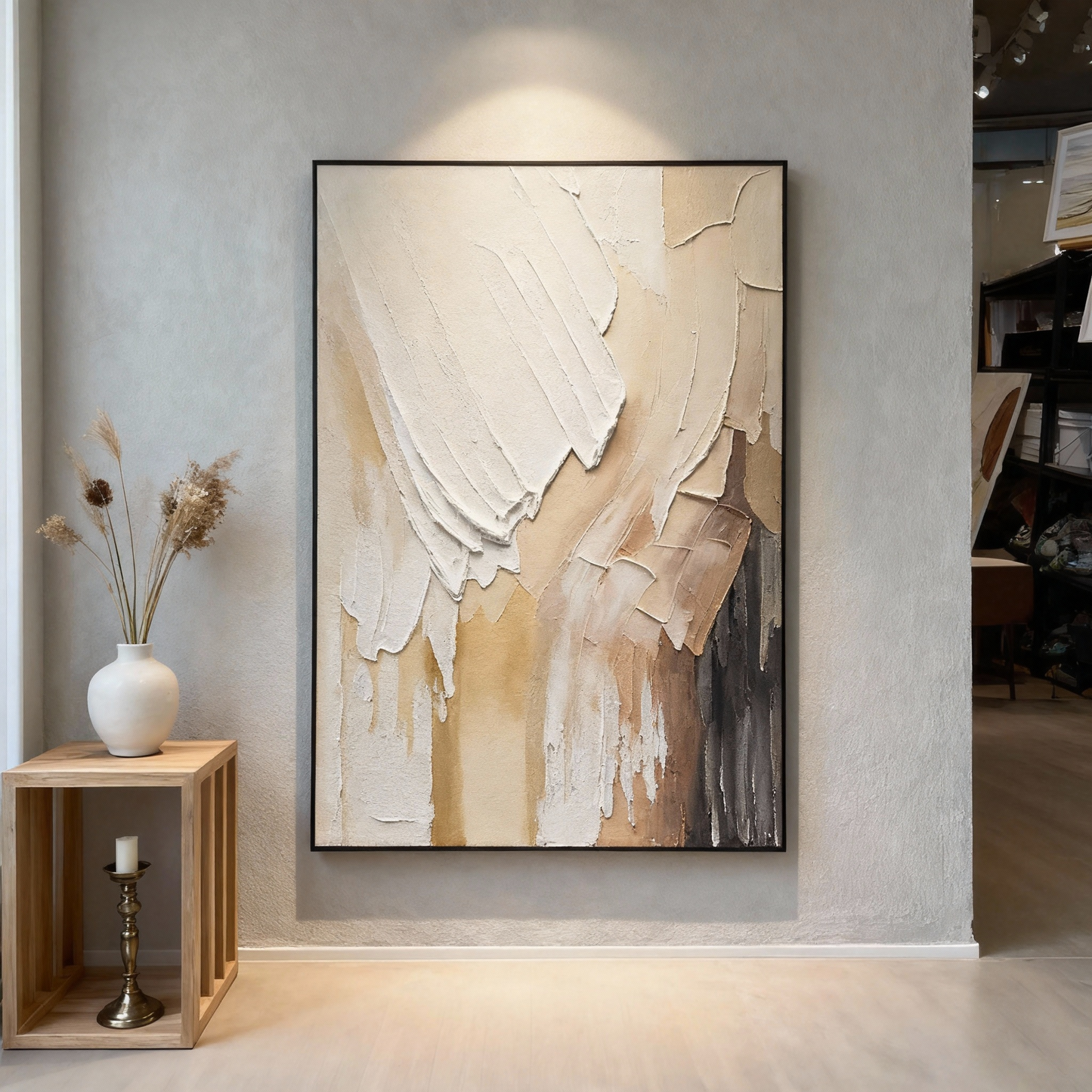 Hand-Painted Oil Painting | Abstract Art – Beige and Brown Textured Canvas Painting for Modern Living Room or Gallery Wall