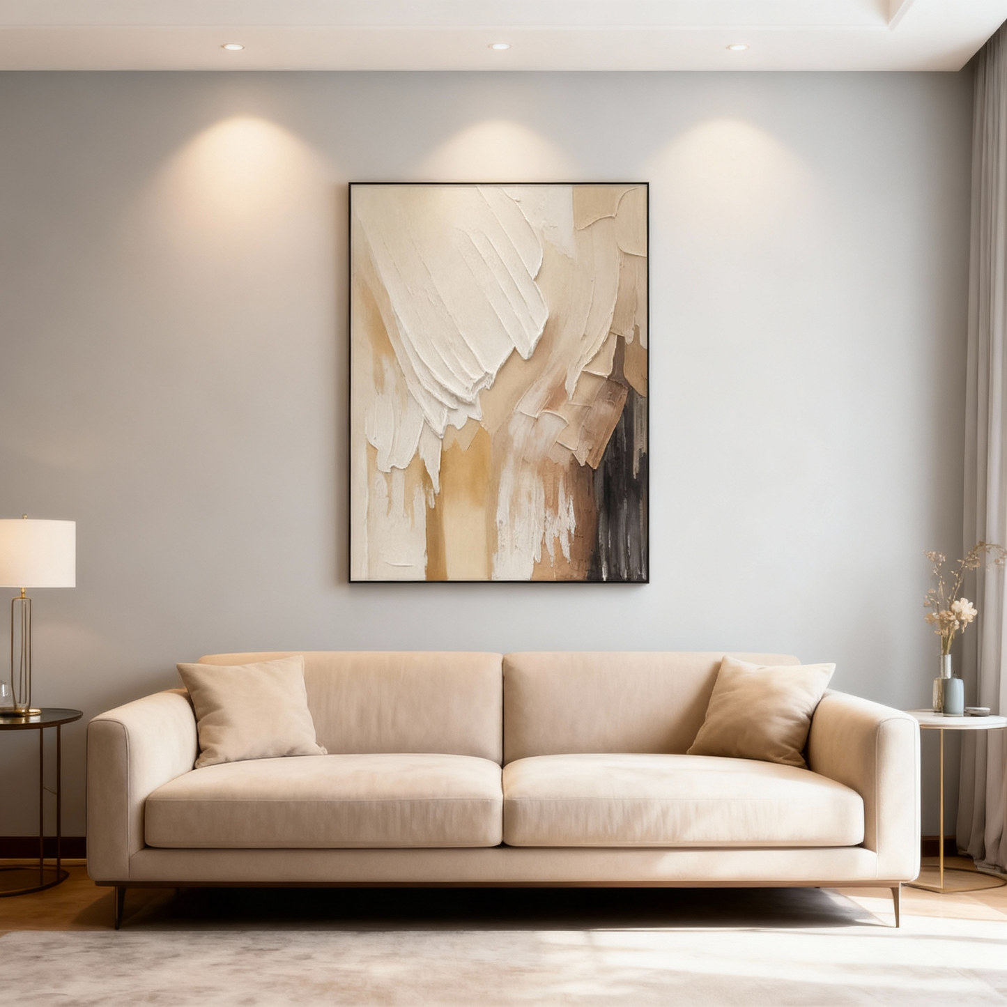 Hand-Painted Oil Painting | Abstract Art – Beige and Brown Textured Canvas Painting for Modern Living Room or Gallery Wall