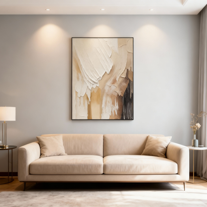 Hand-Painted Oil Painting | Abstract Art – Beige and Brown Textured Canvas Painting for Modern Living Room or Gallery Wall