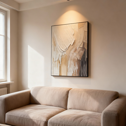 Hand-Painted Oil Painting | Abstract Art – Beige and Brown Textured Canvas Painting for Modern Living Room or Gallery Wall