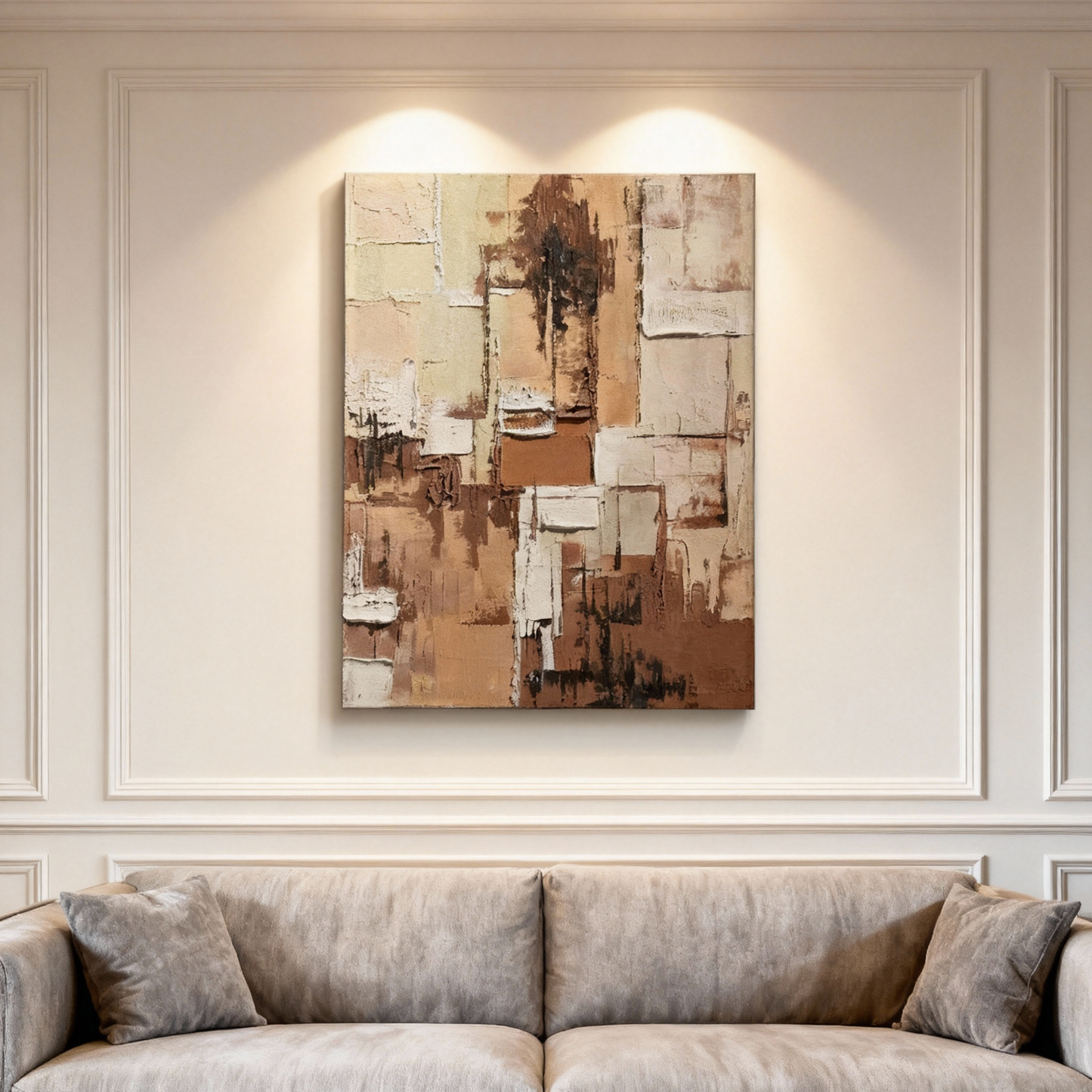 Hand-Painted Oil Painting | Geometric Abstract Wall Art – Modern Earth Tone Canvas Painting for Contemporary Living Room Decor